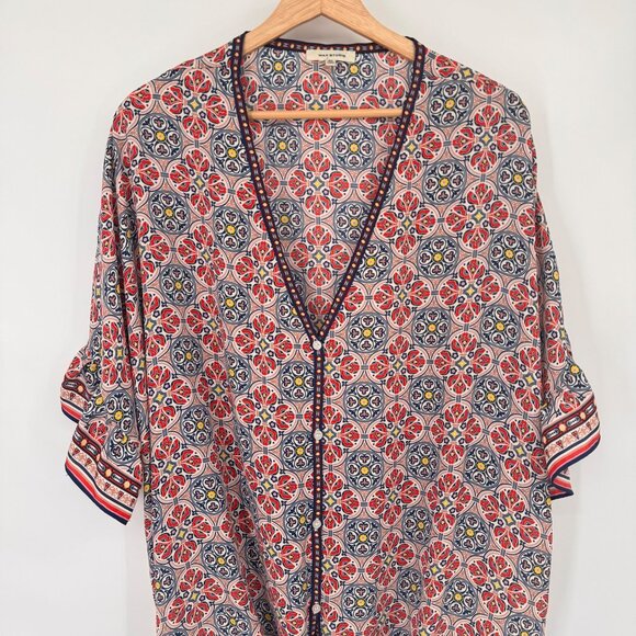 Max Studio Womens Multicolor Floral top blouse size 2X Tie Front - Picture 4 of 14